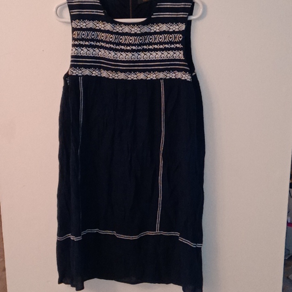 ANTHROPOLOGIE THML BLUE EMBROIDERED CRINKLE GAUZE LINED SLEEVELESS SHIFT DRESS S